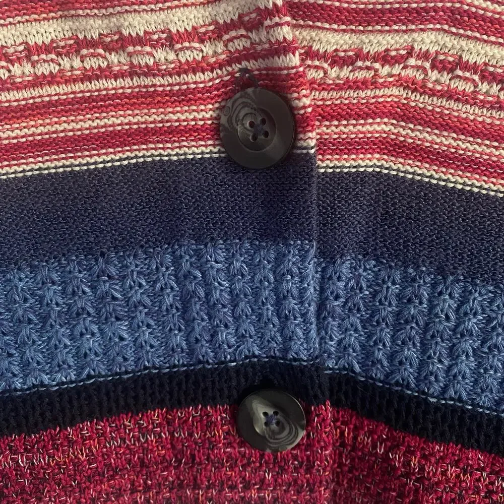 J. Jill Women 2X Shawl Collar Duster Cardigan Cotton Linen Blue Red Striped Cozy - Picture 6 of 8